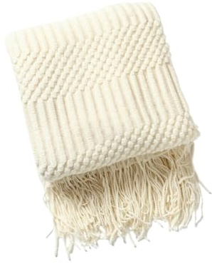 UALXPAO Grobe Strickdecke Gestrickte Kuscheldecken mit Quasten, Jacquard-Muster, Ganzjahres-Stil, Vintage-Look, grob gestrickt, kuschelig, for Sofas(Color 16)