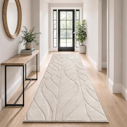 SHACOS Langer Teppich Läufer 80x400 cm, Beige Läufer Flur rutschfest, Küchenteppich Waschbar,Teppichläufer Modern Flurteppich für Küche, Eingang, Wohnzimmer, Schlafzimmer