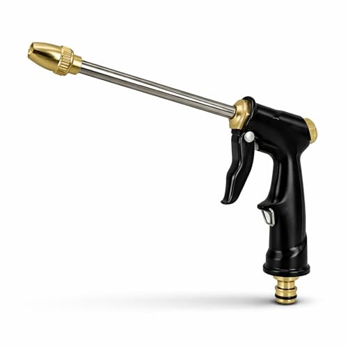 Topolenashop Pistola per Lavaggio Auto con Lancia Lunga in Ottone – Getto Regolabile Concentrato, a Pioggia o Nebulizzato – Attacco Rapido per Tubo Giardino – 2008813