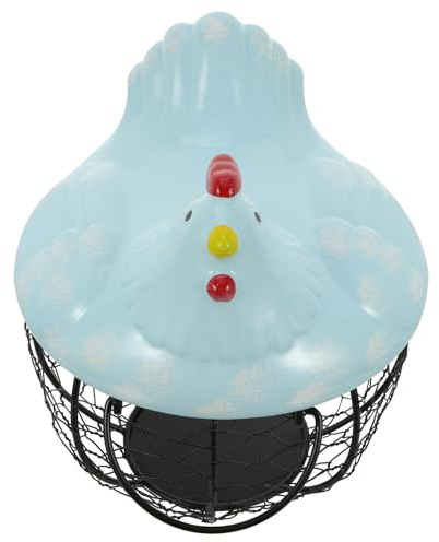 FOMIYES Small Blue Iron Egg Basket Organizer for Kitchen and Dining, Metal Storage Rack for Eggs and Snacks, Decorative Home Desktop Holder for Office and Restaurant Use