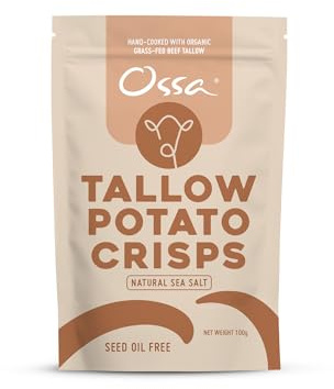 OSSA Beef Tallow Potato Crisps | Hand Cooked Kettle Chips Fried in 100% Grass Fed Beef Dripping | Seed Oil Free, All Natural Snack | Traditional Style | Keto & Paleo Friendly