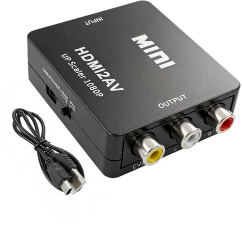 Convertitore da RCA a HDMI - Adattatore AV a HDMI Mini 1080P per video/audio composito - Plug & Play con cavo di alimentazione USB - compatibile PAL/NTSC/SECAM - Ideale per videoregistratore VHS
