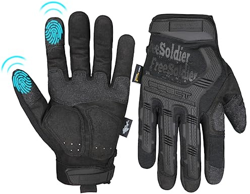 FREE SOLDIER Cycling Gloves Non-slip Gloves Full Finger Gloves Men's Outdoor Motorcycle Climbing Hiking Cycling riding Work Glove (Black, M)
