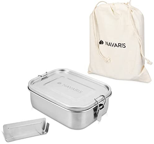 Navaris Lunch Box Porta Pranzo Acciaio Inox 800ml - Portapranzo 1x Divisore 2X Scomparti - Porta Alimenti Riscaldabile Ermetico - Borsa Inclusa