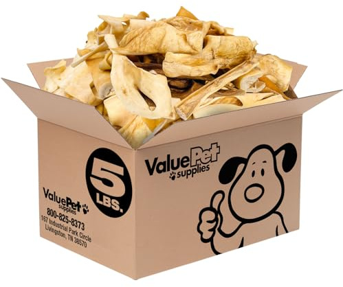 ValueBull Beef Cheek Slices, Long Lasting Dog Chews, Varied Sizes, Shapes, & Colors, 5 Pound Bulk Pack - Tough, Long-Lasting, Dog Chews for Aggressive Chewers