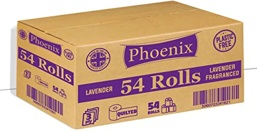 Phoenix Brand – 54 Rolls of Plastic Free Quilted White 3 Ply Toilet Paper (Lavender)