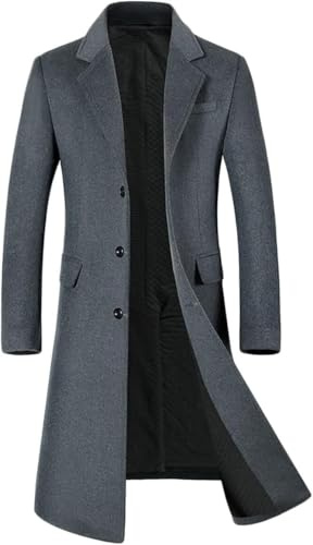 YOUTHUP Abrigo de Invierno para Hombre Chaqueta de transición Informal de Trabajo cálida de Lana Larga y Delgada, Gris (Grueso), XS