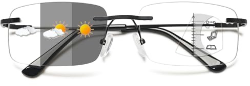 Lanomi Lesebrille Rahmenlose Photochrome Gleitsichtbrille Damen Herren Blaulichtfilter Randlos Intelligenter Selbsttönende Sonnen Lesehilfe Ultraleicht Titan Multifokal Brille