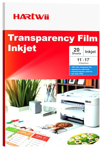Hartwii Transparency Film, 20 Sheets 11x17 inches, Inkjet Printer Paper, Ideal for Overhead Projectors, Fast-Drying, Enduring & Adaptable