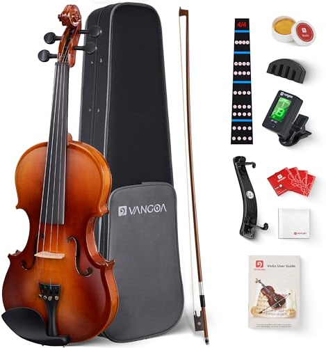 Vangoa Violine 4/4 Full Size Set Fiddle, Handgefertigtes Starter Akustikgeigen Kit mit Massivholz Seitenbrett, Leichter Hartschalenkoffer für Anfänger, Jugendliche, Alter 12+, Erwachsene, Rechtshänder