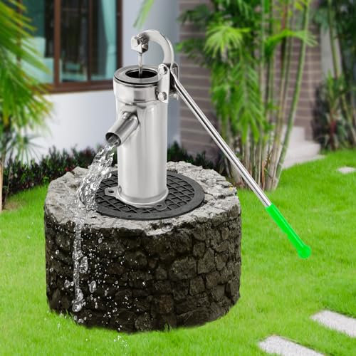 Edelstahl Schwengelpumpe Set, Hochwertige Handschwengelpumpe Wasserpumpe Gartenpumpe, Wassertiefe 8m/26.3ft Grundwasser, Einfache Montage