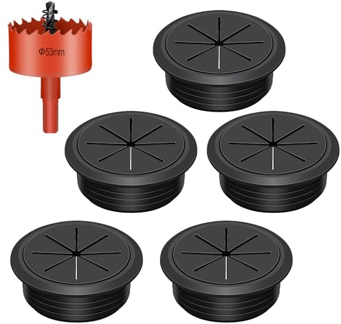 Swpeet Desk Grommet for Office Desk for Office and Home Table Cable (53mm) 6Pcs 2.1 Zoll (53mm) Gummi-Schreibtisch-Tülle mit Lochsäge, Flexible Kabeltülle, Schreibtisch-Kabel-Loch-Abdeckungen