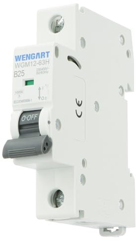 Wengart Disyuntor en miniatura para el hogar WGM12-63H, AC230V 25A 1P 10kA B-Char, protección contra sobrecarga y cortocircuito, adecuado para circuitos domésticos y sistemas de iluminación