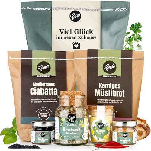 Gepp’s Richtfest Geschenkkorb I Brot und Salz Geschenk zum Einzug | Einweihungsgeschenk I Mit 2 Brotbackmischungen, Zitronensalz & Brotzeit-Gewürzen I Zum Umzug I Hauseinweihung