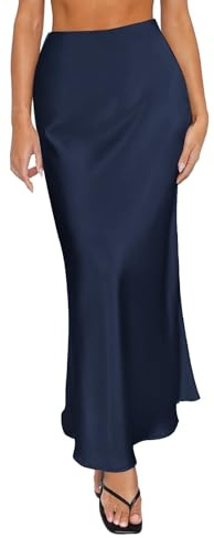 Gyaimxfu Jupe longue en satin pour femme - Couleur unie - Taille haute - Réglable - Demi-jupe en satin - Jupe moulante - Jupe d'été élégante - Taille XS à L