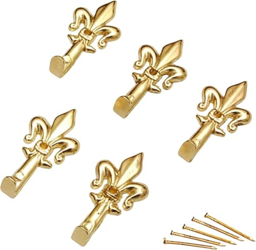 Set da 15 Ganci Oro, Appendino per Quadro, Forma Giglio, Fiorentino con Chiodi da 17 mm, Ganci da 4,5 cm 66882
