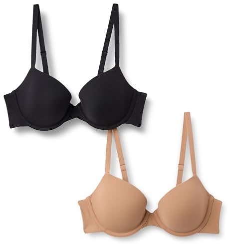 Amazon Essentials Sujetador de Media Copa de Microfibra Mujer, Paquete de 2, Bronce Lavado/Negro, 90B