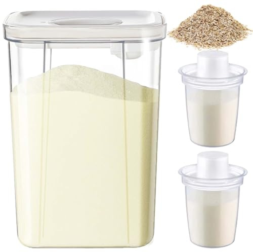 2.8L Milchpulverspender, Milchpulver Aufbewahrungsbox mit 2 Tragbare Milchpulver Portionierer Baby, Versiegelter PulverbehäLter, Cornflakes Spender, Baby Pulver Behälter Zum Ausgehen