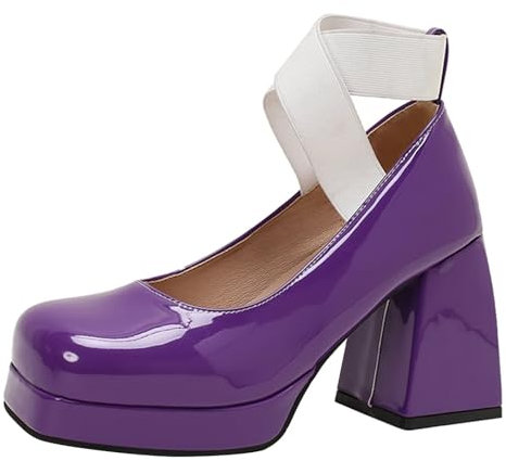 HSyc JRX Scarpe eleganti con tacco a blocco, con fascia elastica con plateau, Lilla, 36.5 EU