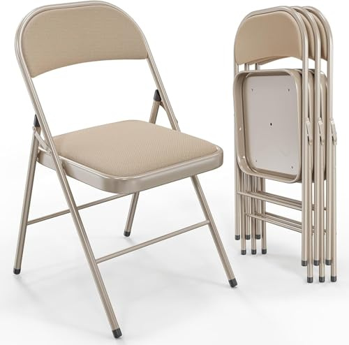 Asdsed Set di 4 Sedie Pieghevoli, Imbottite, Portata Fino a 160 kg, Comodo ed Stabili, per Giardino, Esterno, Campeggio, Balcone, Interni, Ufficio, Feste, Cachi