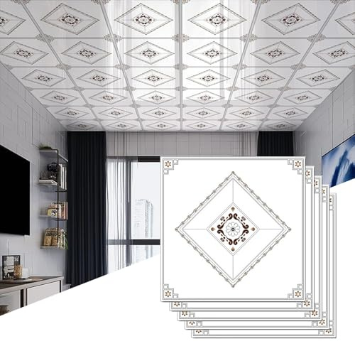 Panel Decorativo Pared y Techos Azulejos de Techo Suspendido Despegables y Pegables, Pegatinas de Imitación de Azulejo para Techo Moderno, Paneles Decorativos de Pared Interior de PVC Lavables(20pcs)