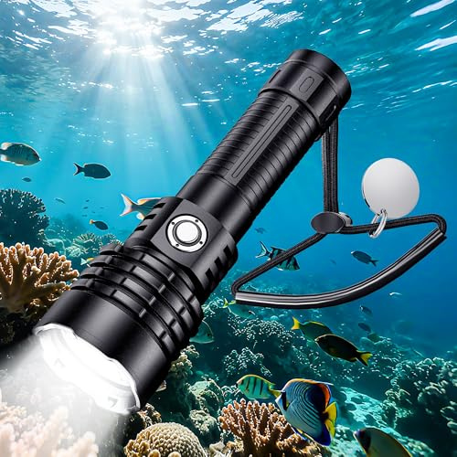 Dive Light Scuba Diving Flashlight,2000 Lumens Super Bright Rechargeable Underwater Flashlight for Diving IP68 Waterproof 328ft Underwater 3 Lighting Modes Submersible Flashlight for Night Diving