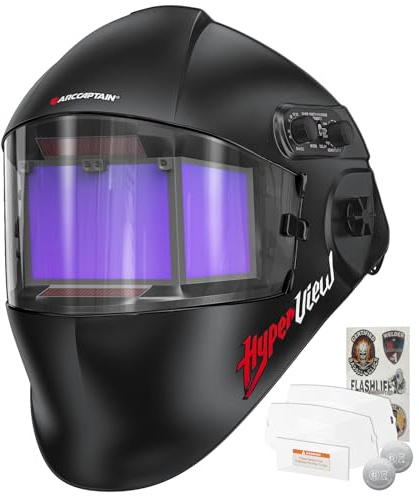 ARCCAPTAIN Welding Helmet Auto Darkening with Side Lens(DIN3/13), 180° Panoramic View, 1/1/1/1 True Color Welding Hood with 4 Arc Sensor Solar, Wide Shade 3/4-8/9-13 for TIG/MIG/ARC/Cut/GRIND, Black