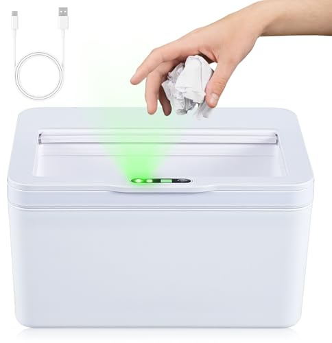 6L Papelera Pequeña con Sensor Inteligente, USB Recargable Cubo de Basura Automático con Desmontable Tapa, Sin Contacto Papelera Escritorio Papeleras de Plástico para Hogar Habitacion Cocina Oficina