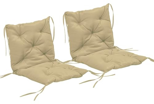 Outsunny 2er-Set Sitzkissen, 98 x 50 cm Stuhlkissen mit Bindebänder, Stoffbezug, 8cm dick Polsterauflage, Sitzpolster für Küche, Büro, Esszimmerstühle, Khaki