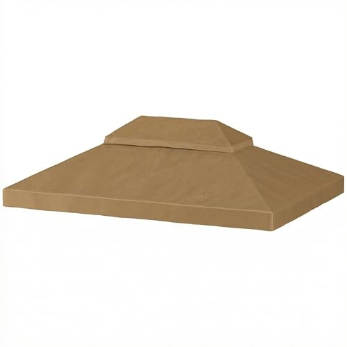 Outsunny Toile de Rechange pour pavillon Toile de tonnelle 4 x 3 m, Toit Double avec Trous de Drainage, Polyester Haute densité 370 g/m², Protection Solaire UPF30+, Toile Inclus Uniquement, Beige