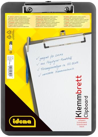 Idena 507052 - Appunti per DIN A4 meccanismo a clip nichelato, traslucido, nero