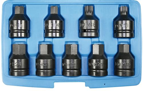 SW-Stahl 07942L 9-tlg. Impact-Schraubendreheinsätze 3/4 Innensechskant | Chrom-Molybdänstahl Schlagschrauber-Bits, Kraft-Einsätze 14-24 mm, inkl. Innenvielzahn M16/M18 in Kunststoffkassette