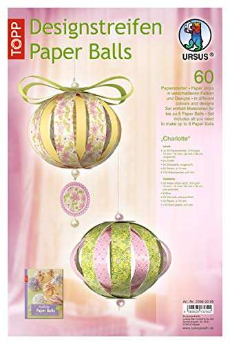 Ursus 23560099 - Designstreifen Paper Balls Charlottre, Material für bis zu 8 Paper Balls, Durchmesser ca. 10 cm, 60 Streifen mit Zubehör, ideal zum Basteln von individuellen Weihnachtskugeln