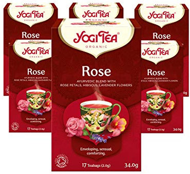 Yogi Tea, Rose, Organic Herbal Tea, Blend of Rose Petals, Hibiscus and Lavender Flowers, 6 Packs x 17 Tea Bags (102 Teabags Total)