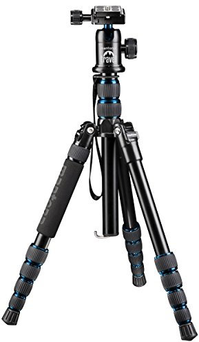 Mantona DSLM Reisestativ für System/DSLR/Kompaktkamera (143 cm, Kugelkopf, Belastbarkeit: 5kg, drehbare Mittelsäule, kompaktes Packmaß) blau