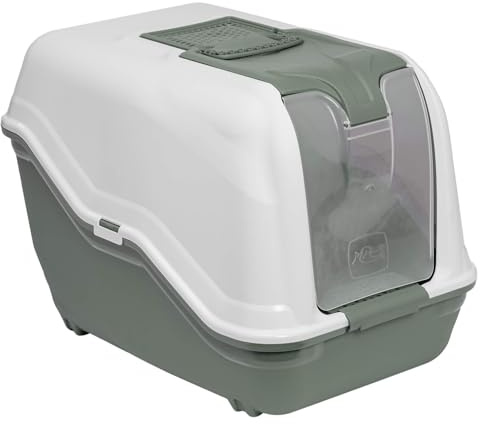 Toilette pour chats XXL Netta Maxi - Blanc et vert - Spécial pour les grands chats de race