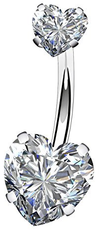 OUFER Navel Piercing Bars Facted Heart Cubic Zirconia Small Belly Button Jewellery Bars Surgical Steel Double Diamond Bananabells