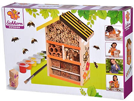 Eichhorn 100004584 Bienenhaus zum Zusammenbauen und Bemalen, inkl. Pinsel und Farbe, 10x26x21cm, Lindenholz, BSK, 6J+, bunt