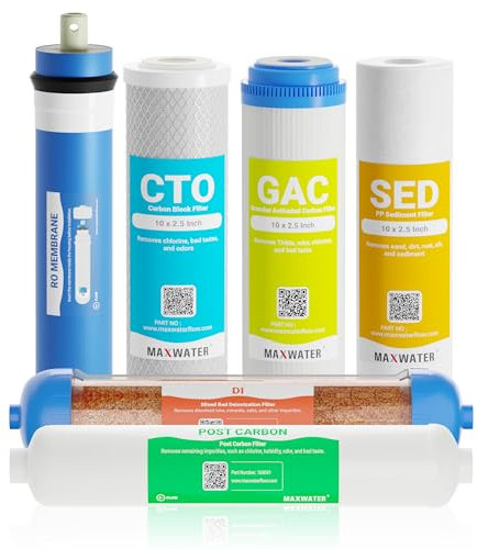 Max Water Ersatzfilter-Set für 6-stufige Umkehrosmose-Wasserfiltersystemfilter – 25,4 cm Standard-Wasserfilter-Sediment, GAC, CTO, Mischbett-DI, RO-Membran 100 GPD