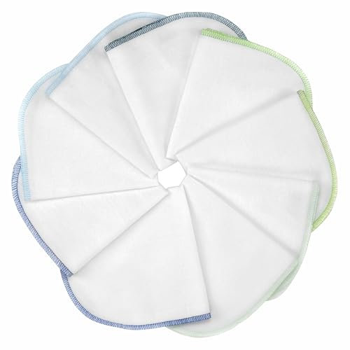 MAKIAN Molton Baby Waschlappen Set mit Schlaufe - 9 Stück Moltontücher aus 100% Baumwolle, 30x30 cm, weich & ÖkoTex Standard 100 geprüft, mit bunten Rand - Weiß Blau Grün