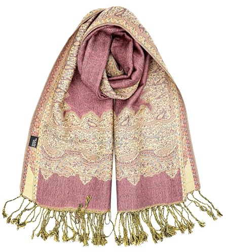 Achillea mjuk silkeslen vändbar pashmina sjal halsduk med fransar, Gräns orkidé, 28W x 76L