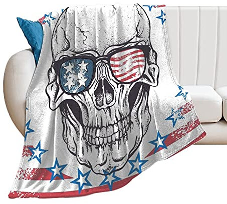Flauschige Kuscheldecke Totenkopf-Sonnenbrille Auf Usa-Flagge Tagesdecke Oder Wohnzimmerdecke 40x50