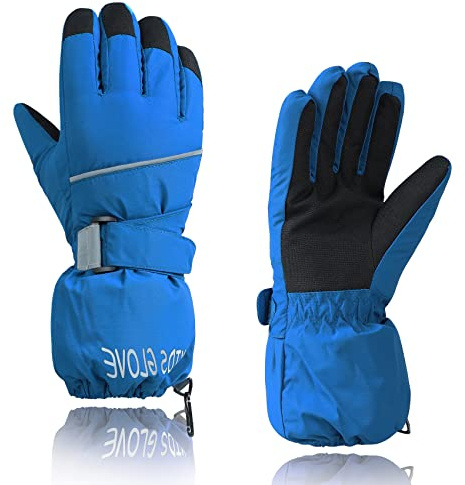 Durio Guanti da sci per bambini, invernali, antivento, impermeabili, per ragazzi, ragazze, sport all'aperto, colore blu, 4-6 anni