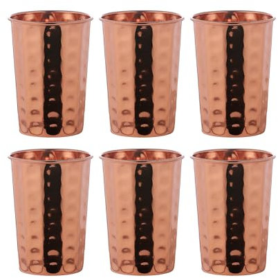ANCIENTIMPEX Set of 6 Hammered Pure Copper Tumblers, 350 Ml Capacity for Ayurveda Health Benefits