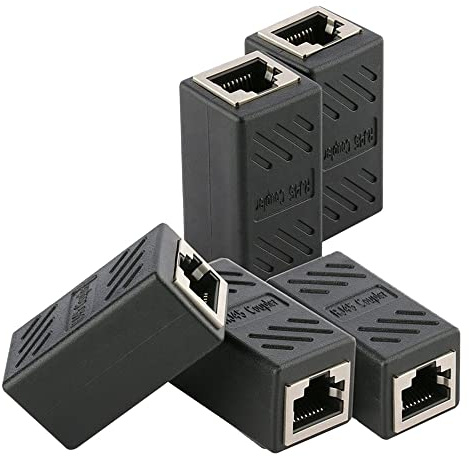 RJ45 Coupler, Ethernet Cable Connector, RJ45 Connector, LAN cable Adapter, Powerline Network Adapter, Ethernet Female to Female Joiner, WiFi Extender link USB Socket Switch for speed internet (5 PACK)