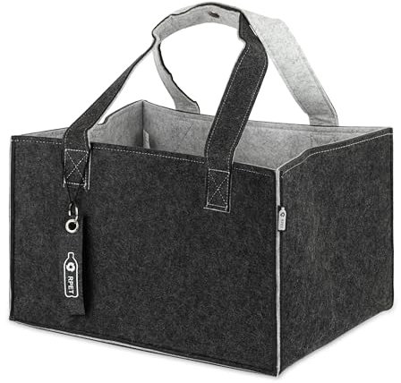 TANNDESIGN,Cesta de la compra y cesta de leña de botellas de plástico recicladas (bolsa de fieltro),Cesta de la compra para compras y uso diario,Bolsa de transporte 31L (grande)