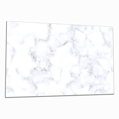 Wallario Herdabdeckplatte/Spritzschutz aus Glas, 1-teilig, 80x52cm, für Ceran- und Induktionsherde, Weiße Marmor-Optik