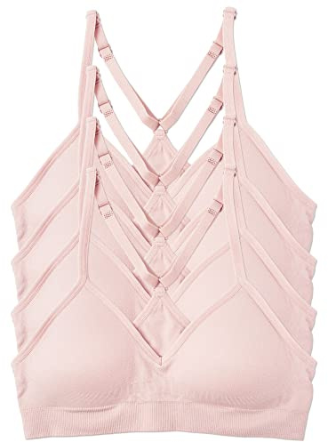 Kalon Damen 4er-Pack Racerback Sport Bralette Nahtlos Wireless Komfort BH, Elfenbein-Rouge, X-Small