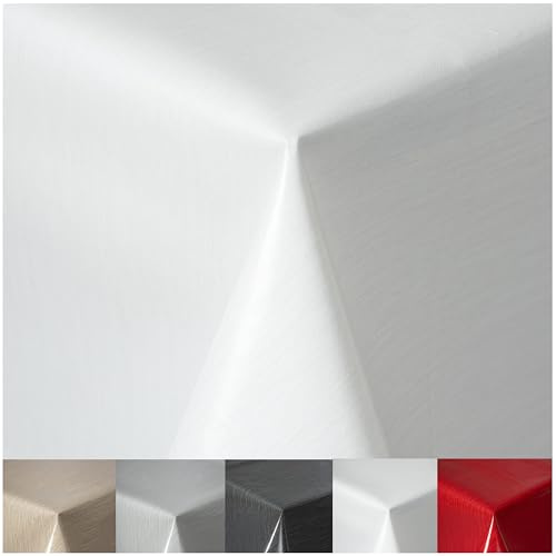 Wachstuchtischdecke Tischdecke abwaschbar PVC Plastik-Tischdecken Gartentischdecke RUND OVAL ECKIG Rechteckig Outdoor Wachs Tafeldecke (Weiss, Eckig 130x220cm)