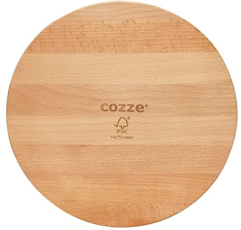 cozze® Premium Buchenholz Pizzabrett | Ø35cm, 12mm dick – Ideal für Pizza, Tapas und Käse, LFGB-zertifiziert, Schwarz